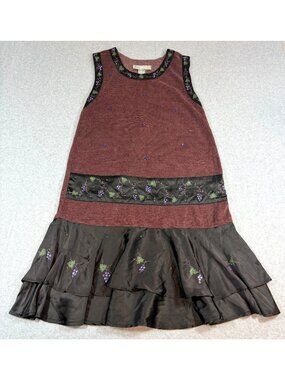 Papy Boez Women’s Size S Hand Painted Sleeveless Dress Embroidered Grapes Tiered
